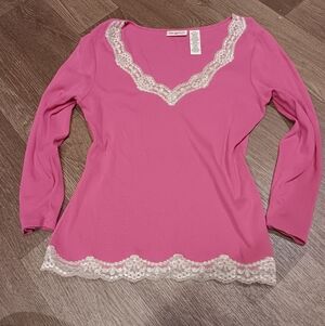 Y2k Vintage Polo Jeans Co by Ralph Lauren Pink Long Sleeve Top with Lace